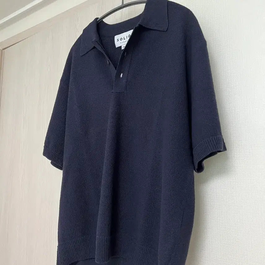 [BUNJANG] Solid Homme 25SS Knit Collar T-Shirt Dark Navy / (새상품)솔리드옴므 25ss 니트카라티 46