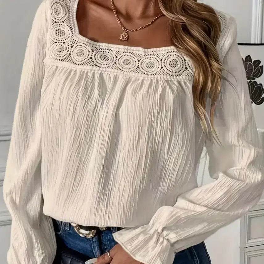 [BUNJANG] Square Neck Lace Blouse / 스퀘어넥 레이스 블라우스.새상품