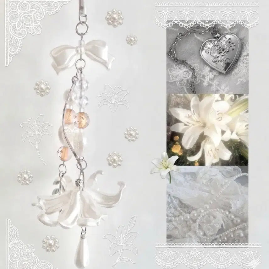 [BUNJANG] White Lily Bead Keychain Handmade / [여름탄생화] 화이트 릴리 비즈키링 핸드메이드