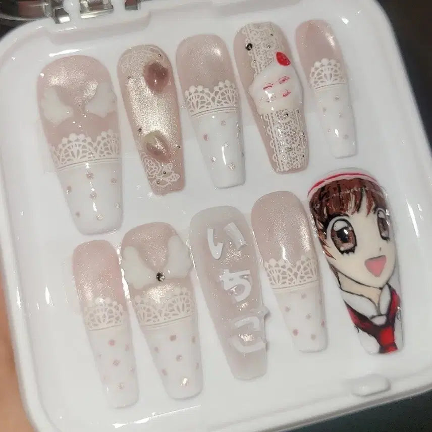 [BUNJANG] Handmade Strawberry Ichigo Nail Tips / (이번달까지 판매)꿈빛파티시엘 딸기 이치고  수제네일팁