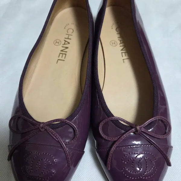 [BUNJANG] Chanel Ballet Flats Purple Enamel Ribbon Detail Size 36C / 샤넬 발레 플랫 슈즈 퍼플(36C)