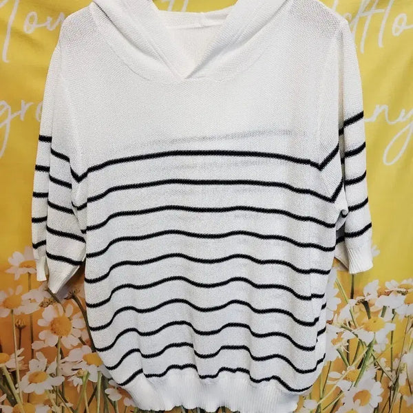 [BUNJANG] Laciento 2024 Striped Hood Knit T-shirt / 77L]       미사용/Laciento 2024  단가라 후드니트티