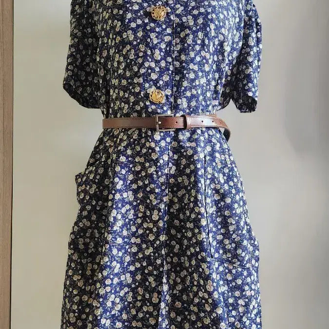 [BUNJANG] Navy Floral Print Long Blouse / 꽃무늬 롱블라우스  네이비색