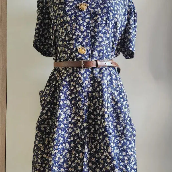 [BUNJANG] Navy Floral Print Long Blouse / 꽃무늬 롱블라우스  네이비색