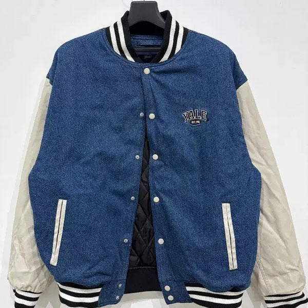 [BUNJANG] YALE Denim Panel Varsity Jacket / [L] 예일 데님 배색 바시티 자켓