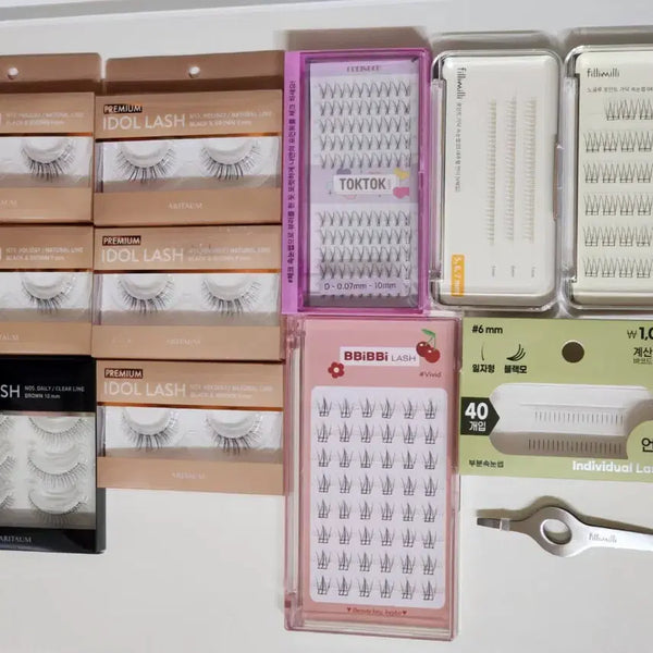[BUNJANG] Filli Mill, Coringco, KIBO, Pipi Lash, Aritaum, Daiso False Eyelashes and Tweezers Bundle / 속눈썹 필리밀리 코링코 키보 삐삐래쉬 아리따움 가닥 노글루 통짜 언더