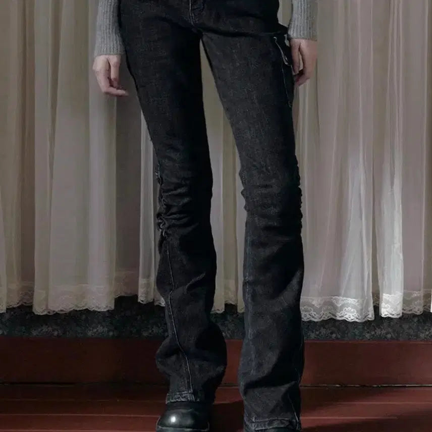 [BUNJANG] Bohemian Seoul Snow Washed Leg Shirring Bootcut Jeans (Size S, New) / 보헤미안서울 부츠컷 바지 s사이즈 (새상품)