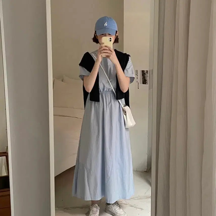 [BUNJANG] Apparfinday Sky Blue Puff Sleeve Long Dress / 어파인데이/하늘색 퍼프소매 원피스