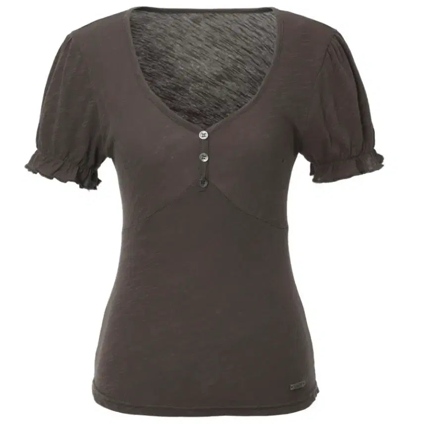 [BUNJANG] Khaki Point Puff Slub T-shirt (Charcoal) / 카키포인트 퍼프 티 Puff Slub T-shirt(charcoal)