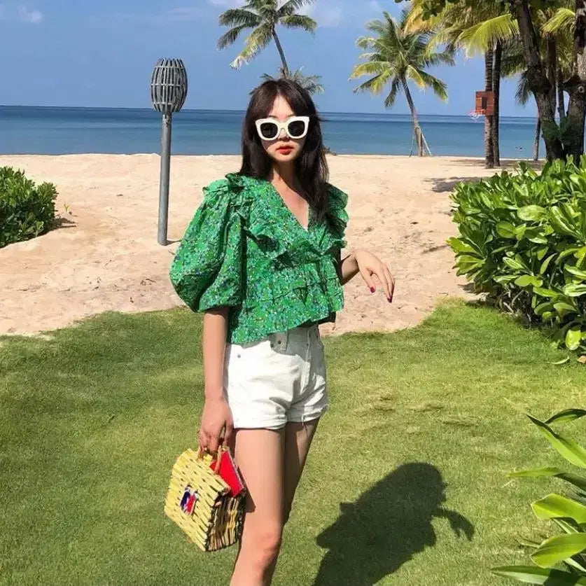 [BUNJANG] Bailuuno Ruffle Crop Blouse / 바이루노) 거의새거 러플 크롭 블라우스- F
