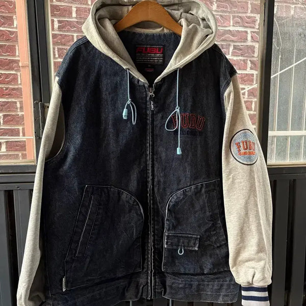 [BUNJANG] FUBU Vintage Denim Color Block Hooded Zip-Up Jacket / FUBU 후부  빈티지 데님 배색 후드 집업 자켓