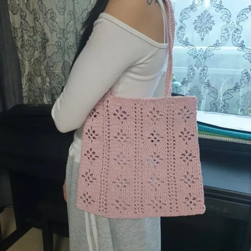 [BUNJANG] Handmade Knit Pink Shoulder Bag / 핸드메이드 뜨개질 핑크색  숄더백