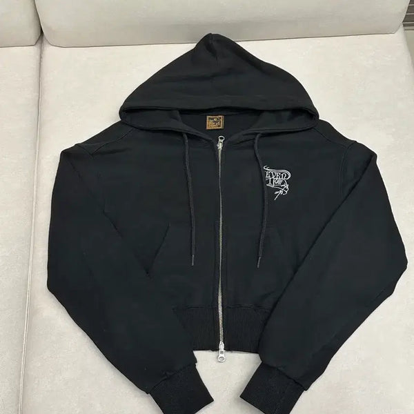 [BUNJANG] I FU WANT Two-Way Cropped Hooded Zip-Up Black One Size / 이퓨원트 투웨이 크롭 후드집업 블랙 ONE 사이즈