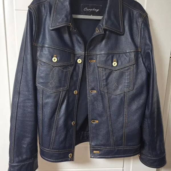 [BUNJANG] Navy Cowhide Trucker Jacket / 트러커 네이비 소가죽 자켓