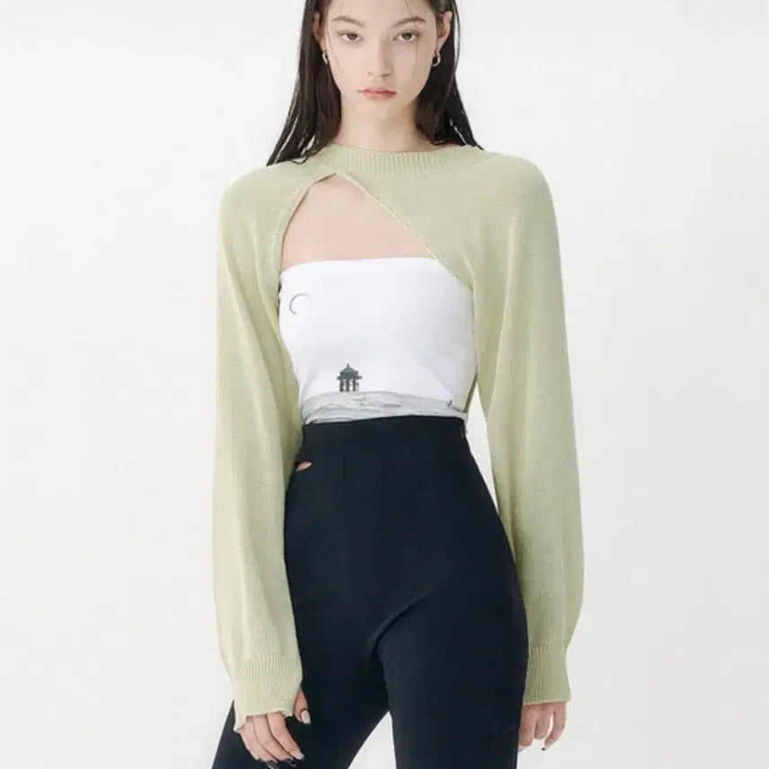 [BUNJANG] Yuse Asymmetrical Bolero Knit Black / [유즈] yuse 언발란스 볼레로 니트 블랙 (여름용)