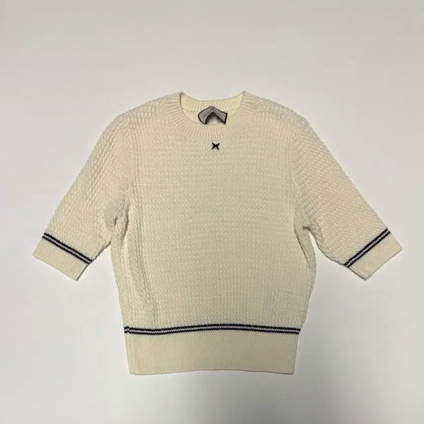 [BUNJANG] MojeSpen Women's 2023 High-Quality Waffle Knit Cropped T-Shirt / 정품 여성 모조에스핀 23년도 고급 와플 반팔 크롭 니트 S