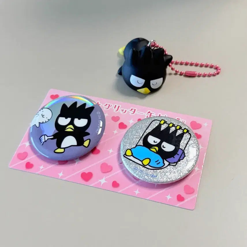 [BUNJANG] Badtz-Maru Gacha Keyring & 2 Can Badges Set / 배드바츠마루 가챠 키링+캔뱃지 2개 세트