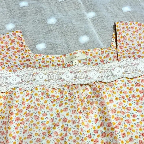 [BUNJANG] Hagumi Style Chiffon Coral Floral Dress / 하구미 스타일 쉬폰 모모 코랄색 잔꽃 원피스