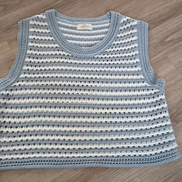 [BUNJANG] Light Blue Stripe Knit Vest / 하늘색 스트라이프 니트 베스트