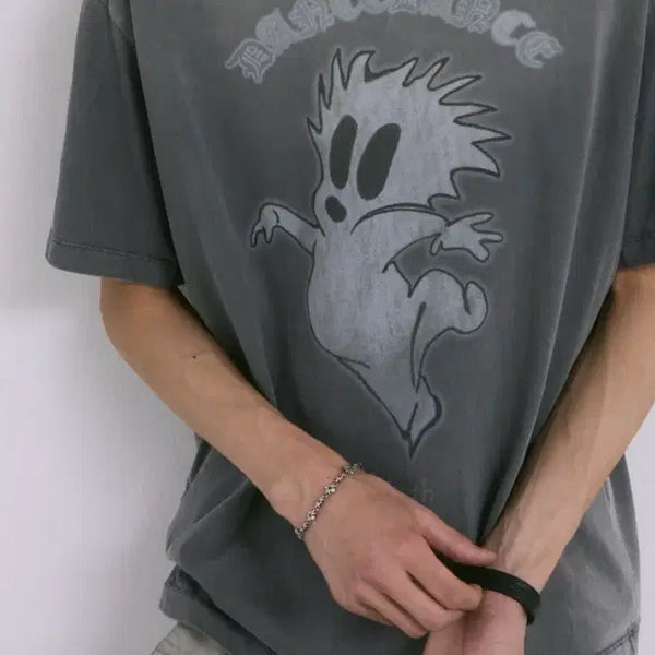 [BUNJANG] Poliloteru Hank Dancing Ghost Short Sleeve T-Shirt Charcoal / 4)폴리테루 행크 댄싱고스트 반팔 차콜