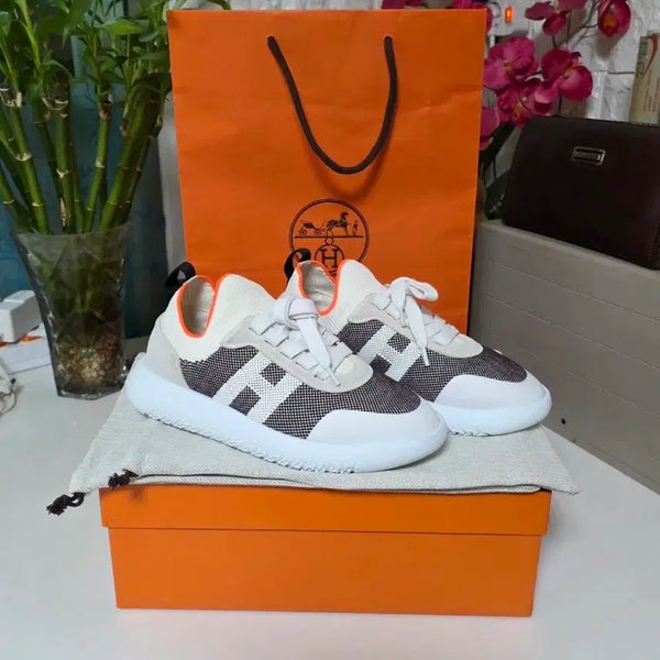 [BUNJANG] Hermes Criou H221284Z Women's Low-Top Sneakers White/Black Lattice Orange Detail Size 35 / 에르메스 크루 여성 35사이즈 로우탑 스니커즈 (정품)