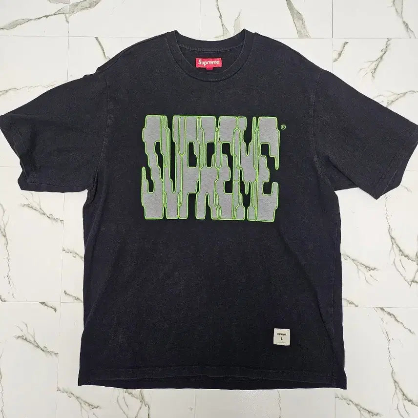 [BUNJANG] Supreme Black Lime Logo Short Sleeve T-Shirt L / 슈프림 반팔 티셔츠 블랙 라임 로고 L