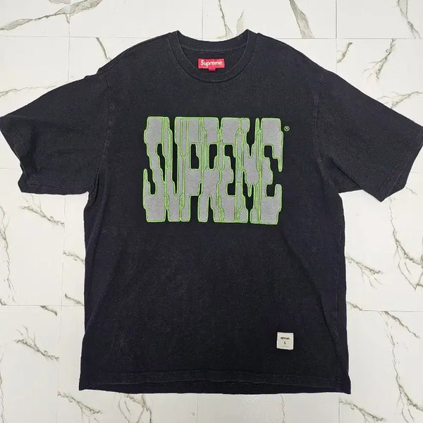 [BUNJANG] Supreme Black Lime Logo Short Sleeve T-Shirt L / 슈프림 반팔 티셔츠 블랙 라임 로고 L