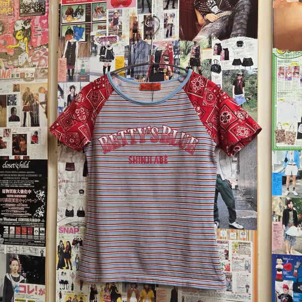 [BUNJANG] JPN Betty's Blue Stripe Paisley Slim Fit Short Sleeve T-Shirt / JPN 베티스 블루 스트라이프 페이즐리 슬림핏 반팔