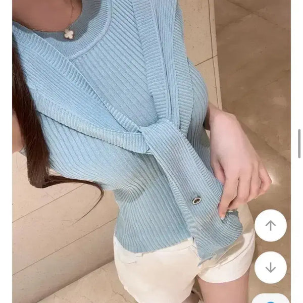 [BUNJANG] Sleeveless Shawl Set - Blue/White / 나시숄 세트 블루/화이트