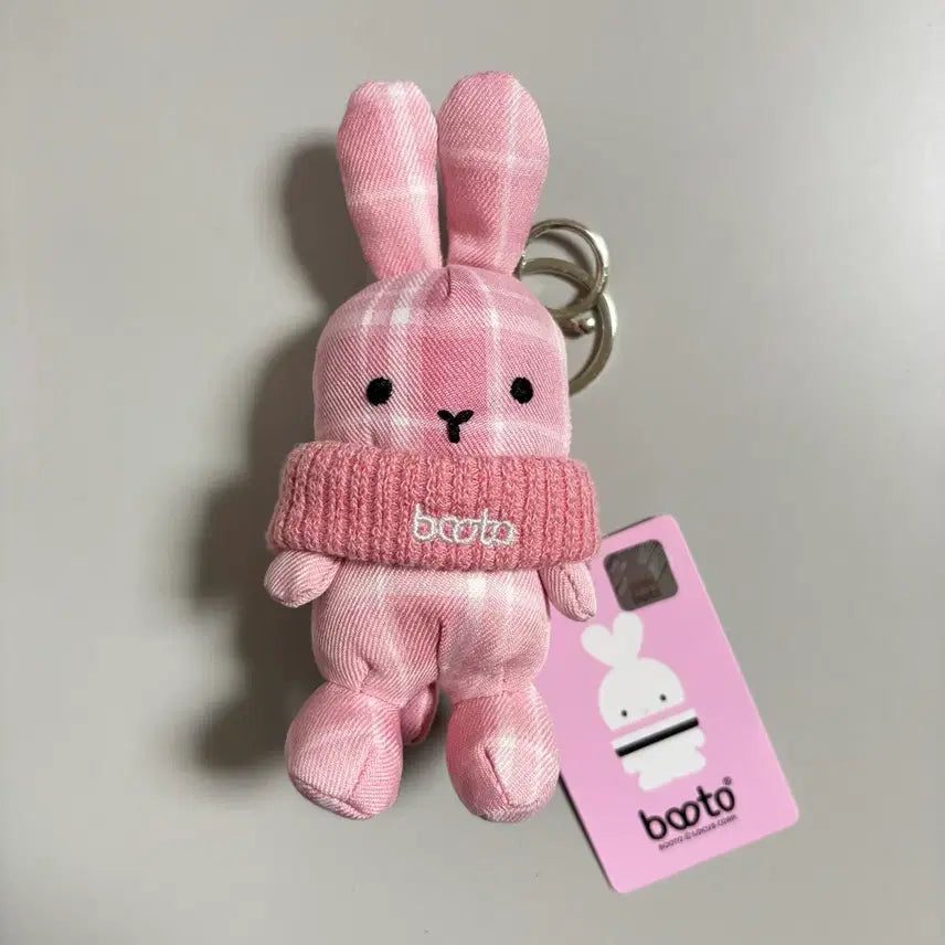 [BUNJANG] Booto Pink Check Rabbit Plush Keyring / Booto 부토 핑크 체크 인형 키링 토끼 래빗 키링