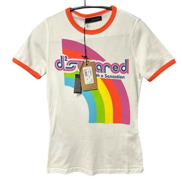 [BUNJANG] DSQUARED2 Rainbow Logo Ringer T-shirt / (새상품) DSQUARED2 레인보우 로고 링거 반팔티 M size