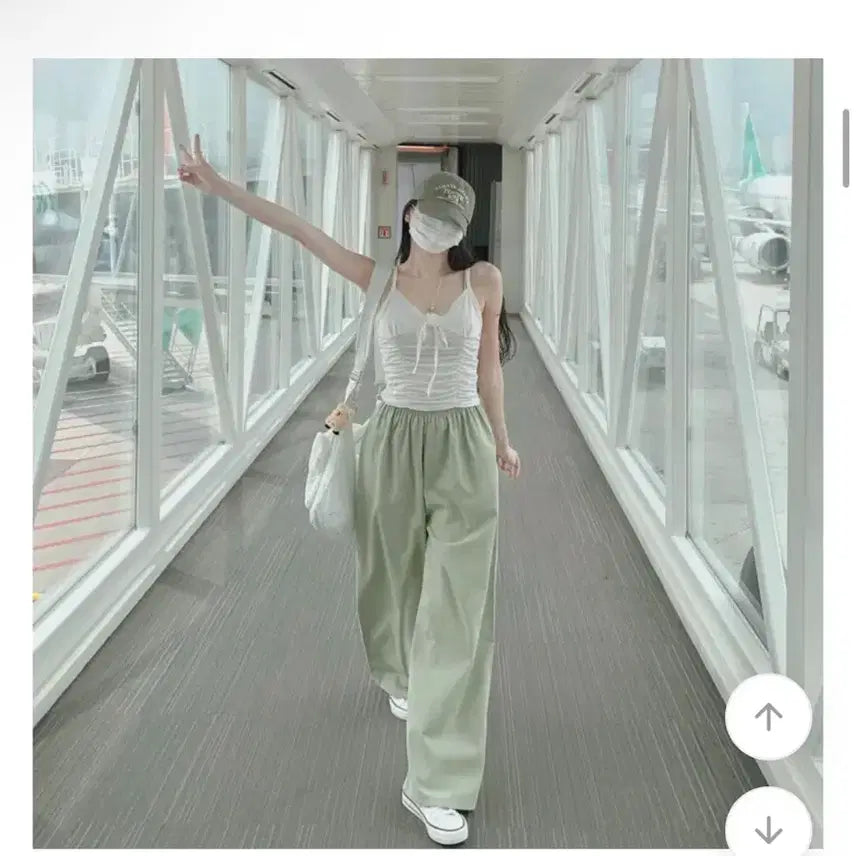 [BUNJANG] Jasmine Bell Linen Cotton Blend Bending Wide Pants Pale Green / 에이블리 자스민벨 린넨 코튼 면 밴딩 와이드 팬츠 페일그린 그린 여름바지