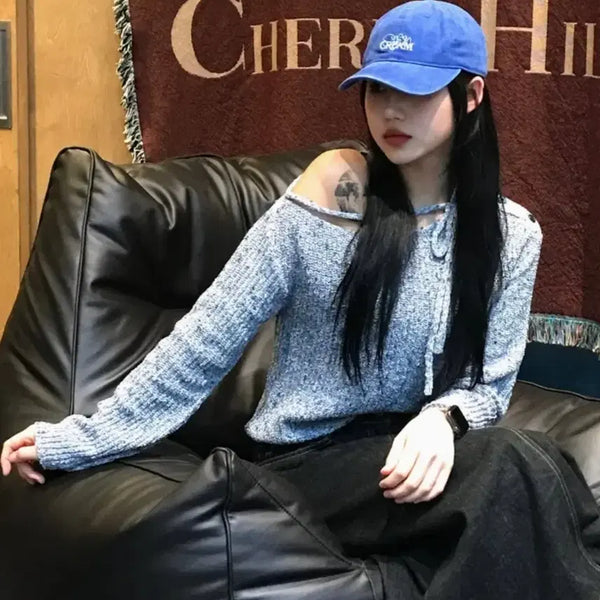 [BUNJANG] Lartigent L9 Open Strap Off-Shoulder Knit / 라티젠 L9 오픈 스트랩 오프숄더 니트