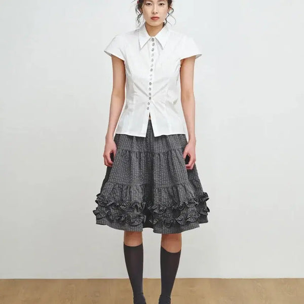 [BUNJANG] Please Project Frill Skirt (Charcoal) / 플리즈프로젝트 캉캉 프릴 스커트 (차콜)