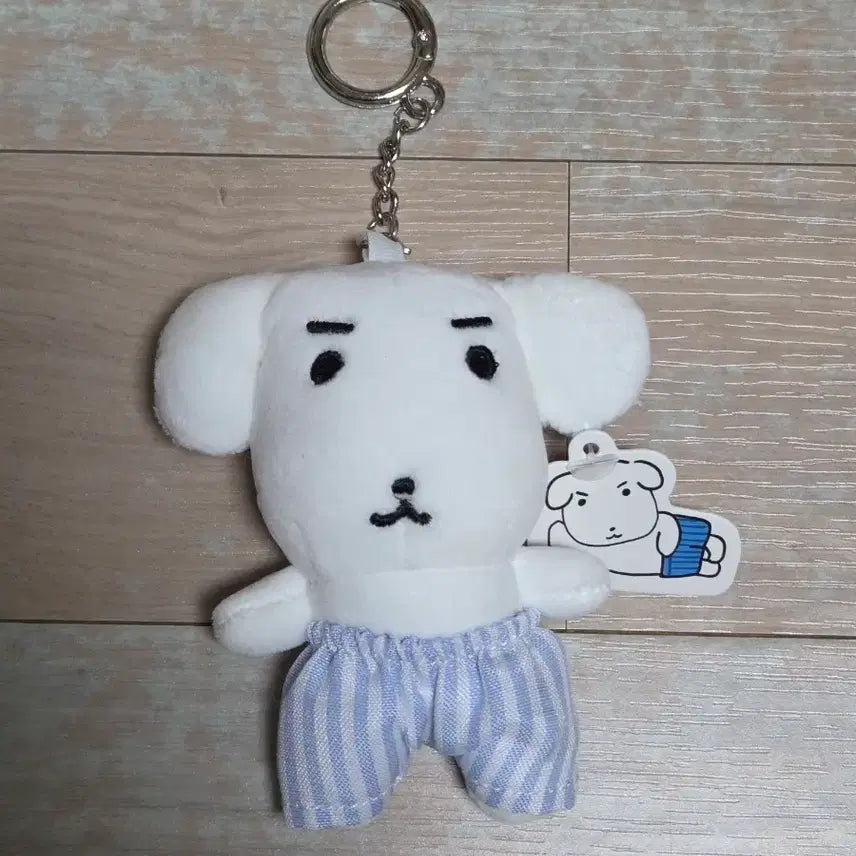 [BUNJANG] Dog Ganadi "Hayangi" Doll Keyring with Blue Striped Pants / 강아지 가나디 하양이 인형 키링 파란 줄무늬 바지
