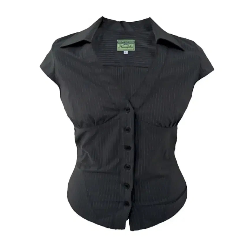 [BUNJANG] Please Follow Chloe V-Neck Shirt Top Charcoal / 플리즈노팔로우 클로이 브이 셔츠 탑 차콜
