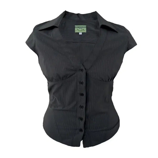 [BUNJANG] Please Follow Chloe V-Neck Shirt Top Charcoal / 플리즈노팔로우 클로이 브이 셔츠 탑 차콜