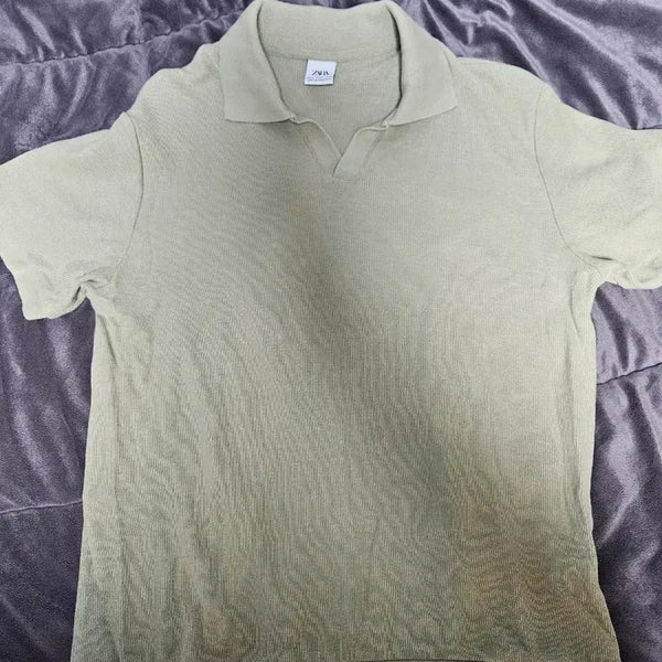 [BUNJANG] ZARA Khaki Open Collar Short Sleeve Shirt / 자라 ZARA 카키 오픈카라 반팔