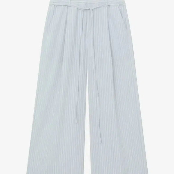[BUNJANG] GLOWNY G Belted Linen Wide Pants Blue L / 글로니 G BELTED LINEN WIDE PANTS 블루 L