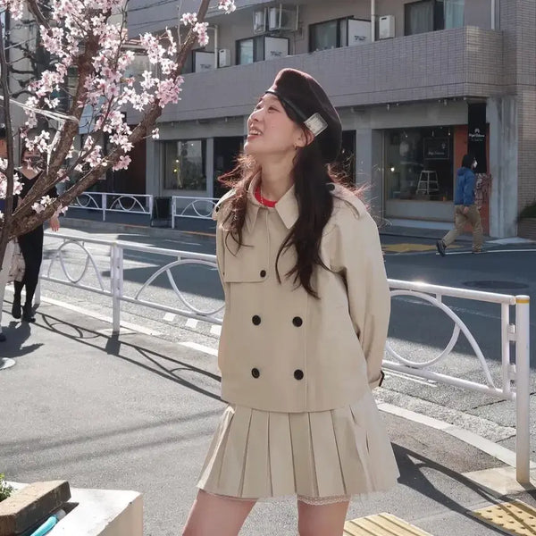 [BUNJANG] Fleta Trench Jacket & Lace Pleats Skirt Set / [일괄택O미시착새상품] 플레따 트렌치 자켓 레이스 플리츠 스커트 베이지