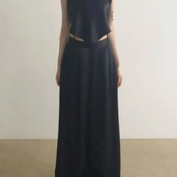 [BUNJANG] Adelio Glow Satin Wide Pants Black M / 아델리오 글로우 새틴 와이드 팬츠 블랙M