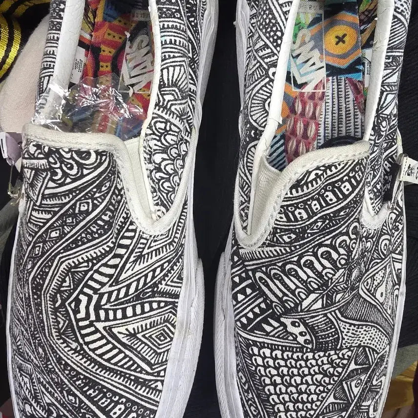 [BUNJANG] Vans Slip-On Black Pattern Sneakers / 반스 슬립온265 블랙 패턴.  일본 직구매 . 남자여자공용