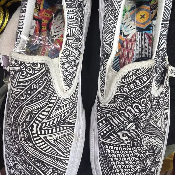 [BUNJANG] Vans Slip-On Black Pattern Sneakers / 반스 슬립온265 블랙 패턴.  일본 직구매 . 남자여자공용