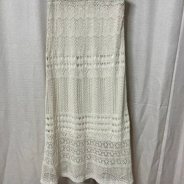 [BUNJANG] Ivory Knit Lace Long Skirt Free Size / 아이보리 니트 레이스 롱 스커트 F