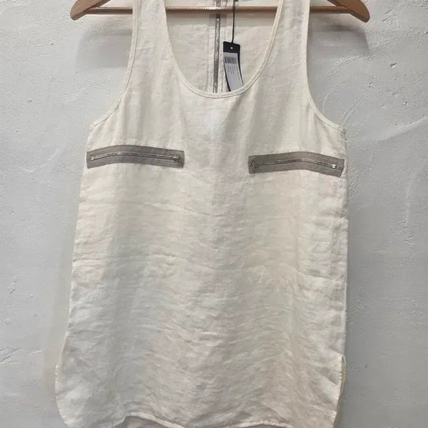 [BUNJANG] Joseph Linen Sleeveless T-Shirt White Size 55 / 조셉 민소매 티셔츠 화이트/린넨100%/ 55사이즈