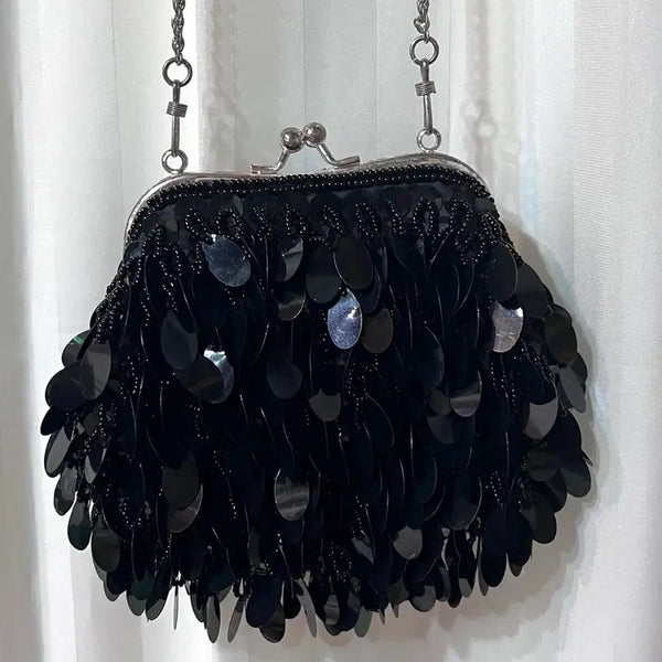 [BUNJANG] Small Black Sequin Chain Shoulder Bag / 스몰 블랙 스팽글 체인 숄더백 상태좋음
