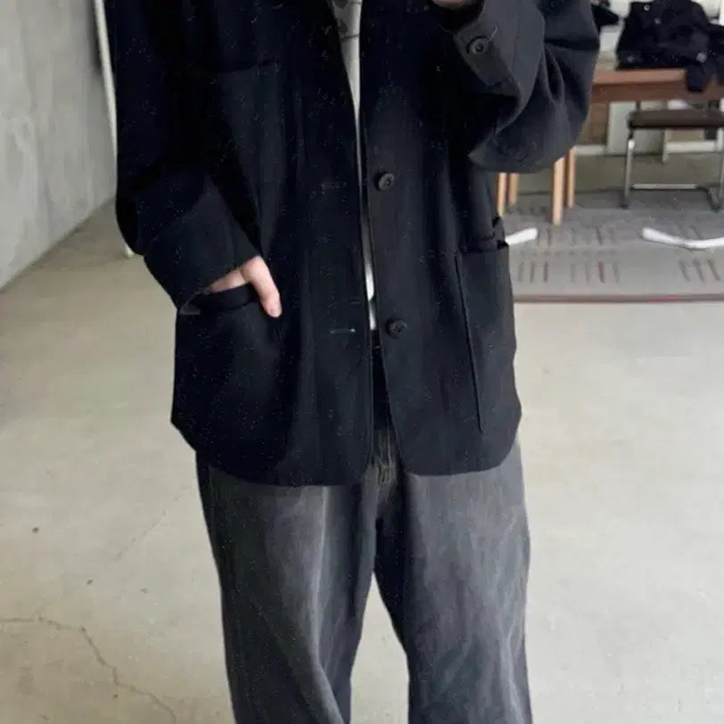 [BUNJANG] Politeurol Wool Coverall Jacket Black / 3)폴리테루 울 커버올 자켓 블랙