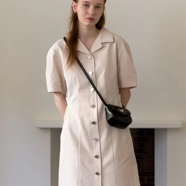 [BUNJANG] Ostdkaka Moby Dick Short Sleeve Dress Beige / [새제품] 오스트카카 모비딕 반팔 베이지 원피스 하객룩