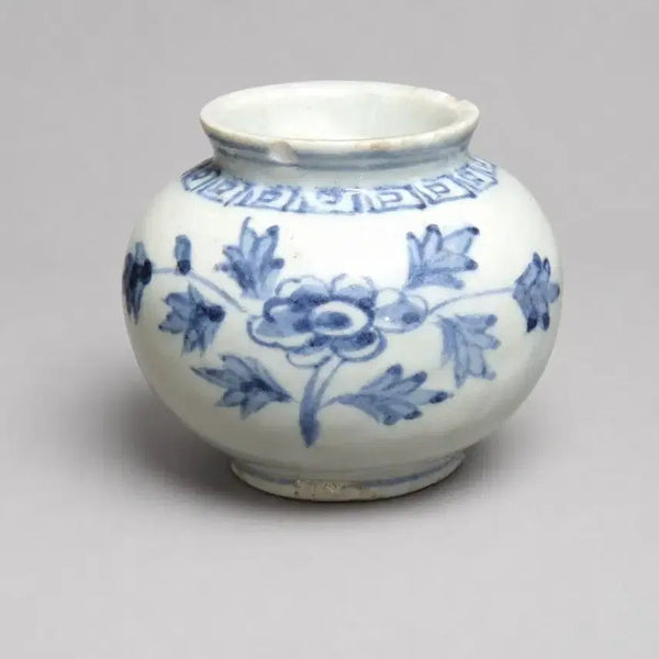 [BUNJANG] Joseon Dynasty Bunwon Celadon Porcelain Peony Design Small Tea Caddy / 조선시대 관요인 '분원' 제작 귀한 청화 백자 목단문 소호 차호 차도구
