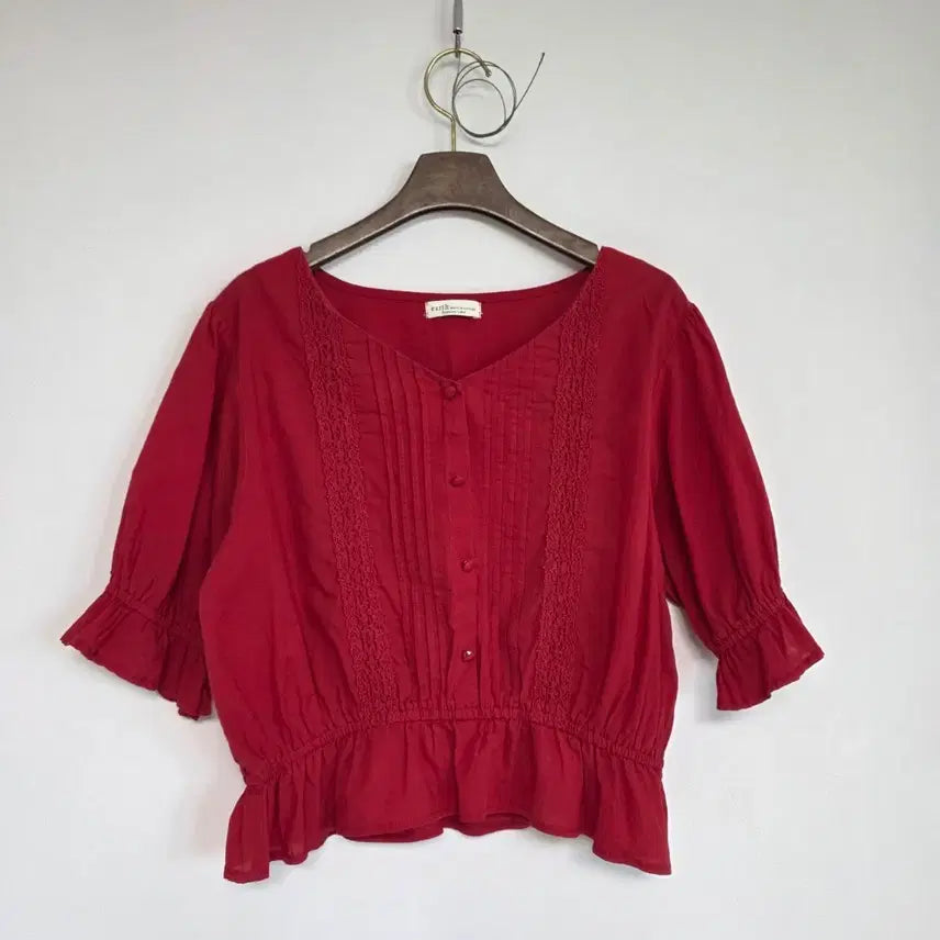 [BUNJANG] Vintage Red Short Sleeve Blouse / 빈티지 레드 반팔 블라우스